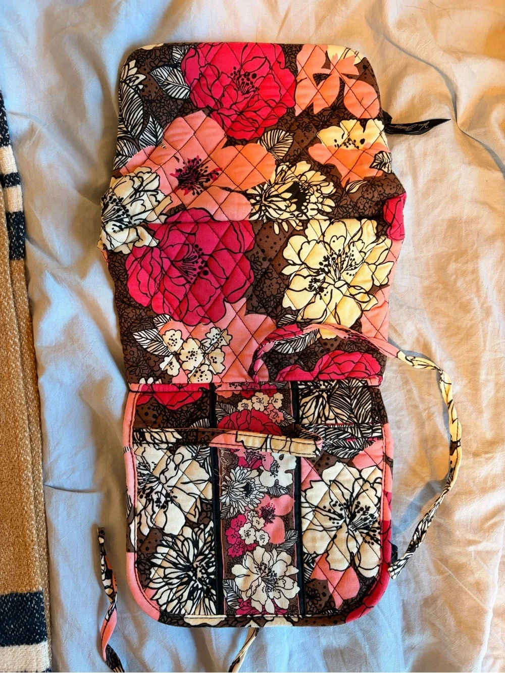 Vera Bradley Mocha Rouge pink floral travel jewelry organizer